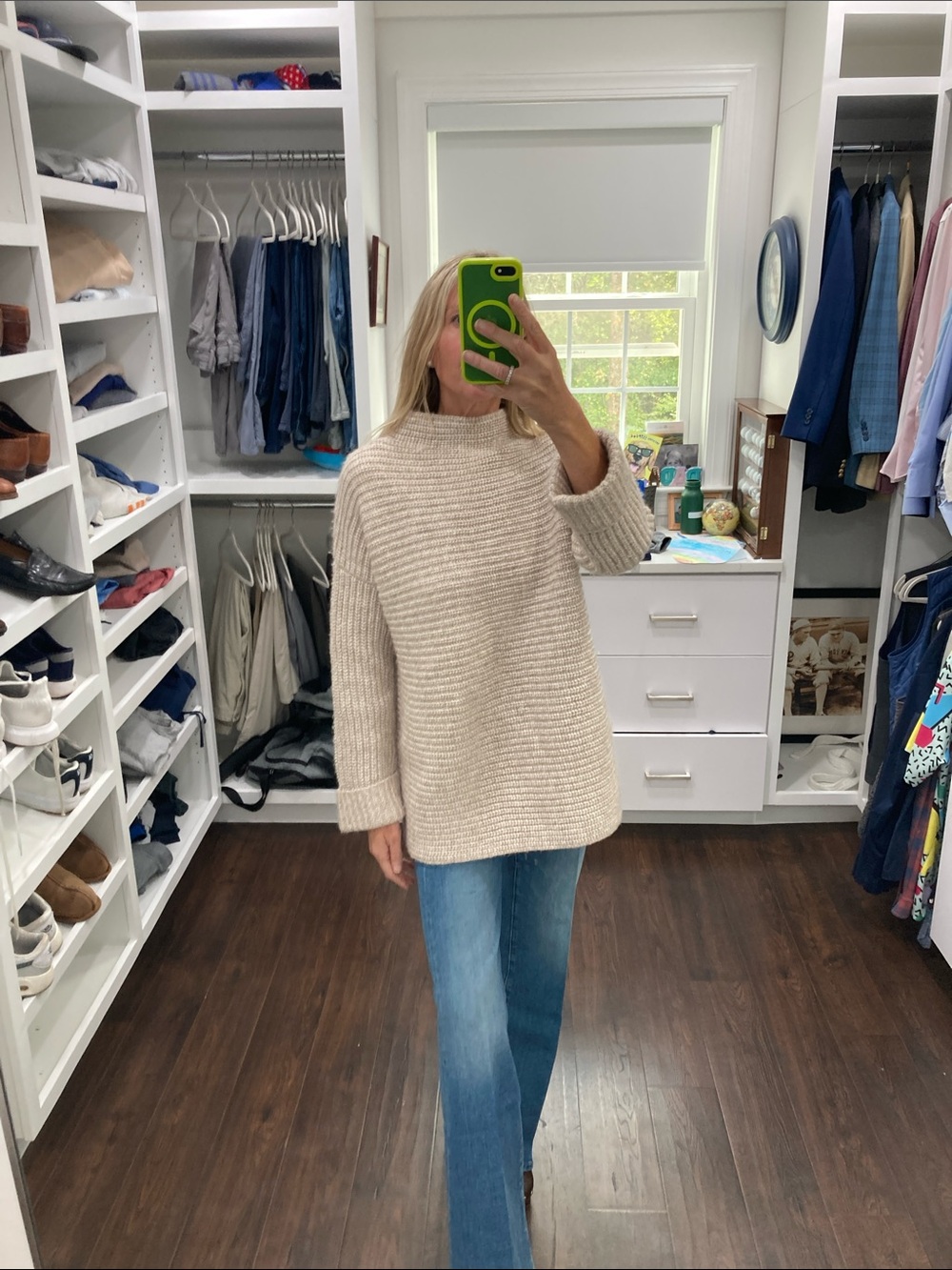Lou & Grey Cozy Ribbed Mock Neck Sweater - Cream and Tan S